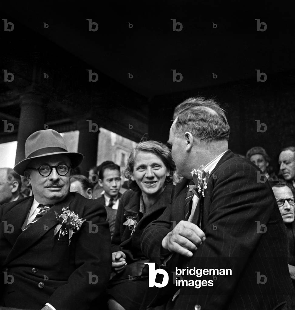 Demonstration on May 1St, 1946 : Jacques Duclos, Jeannette Vermeersch and Maurice Thorez (b/w photo)