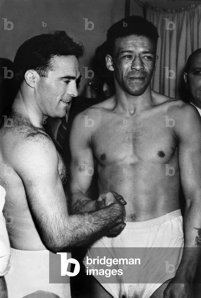 Boxers Marcel Cerdan and Dick Turpin 1948 (b/w photo)