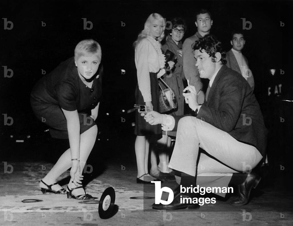 French Singers Pierre Perret (R) and Berthe (L) July 9, 1966 (b/w photo)