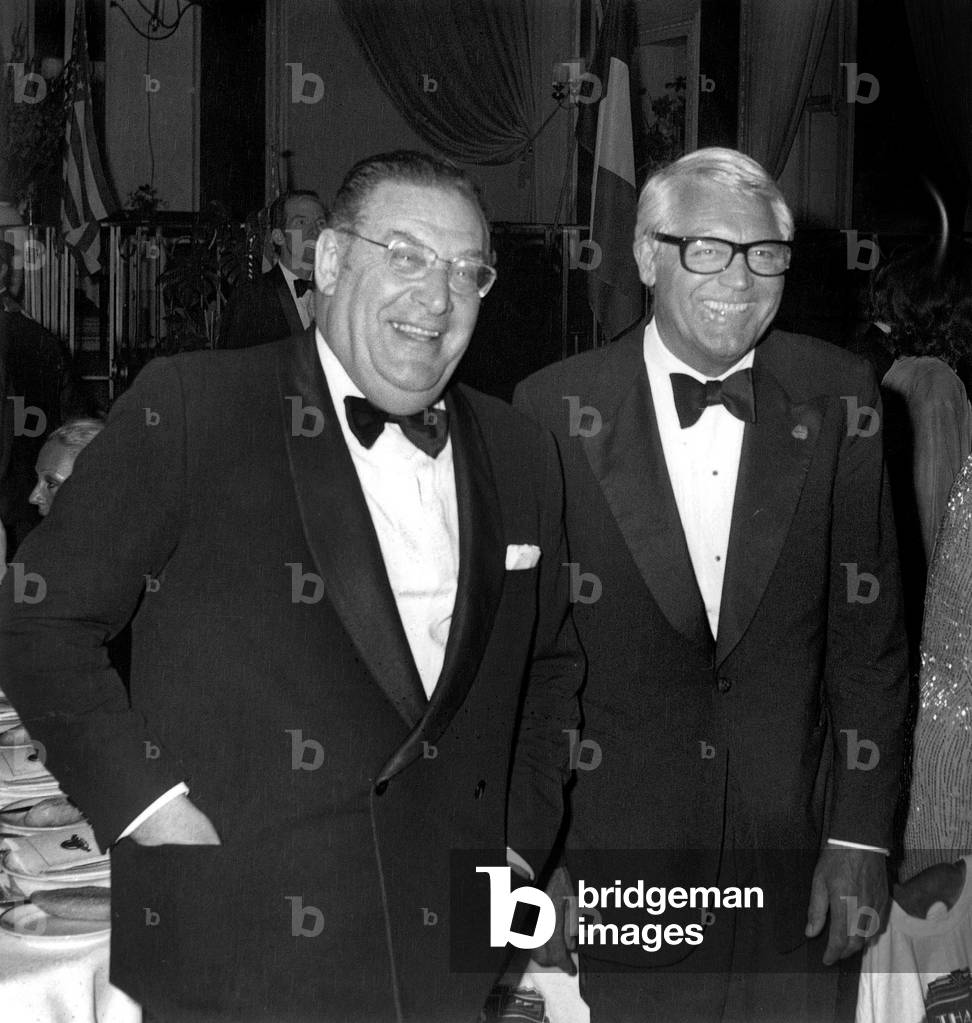 French Journalist Leon Zitrone and Actor Cary Grant at Cannes Film Festival May 17, 1976 (b/w photo)