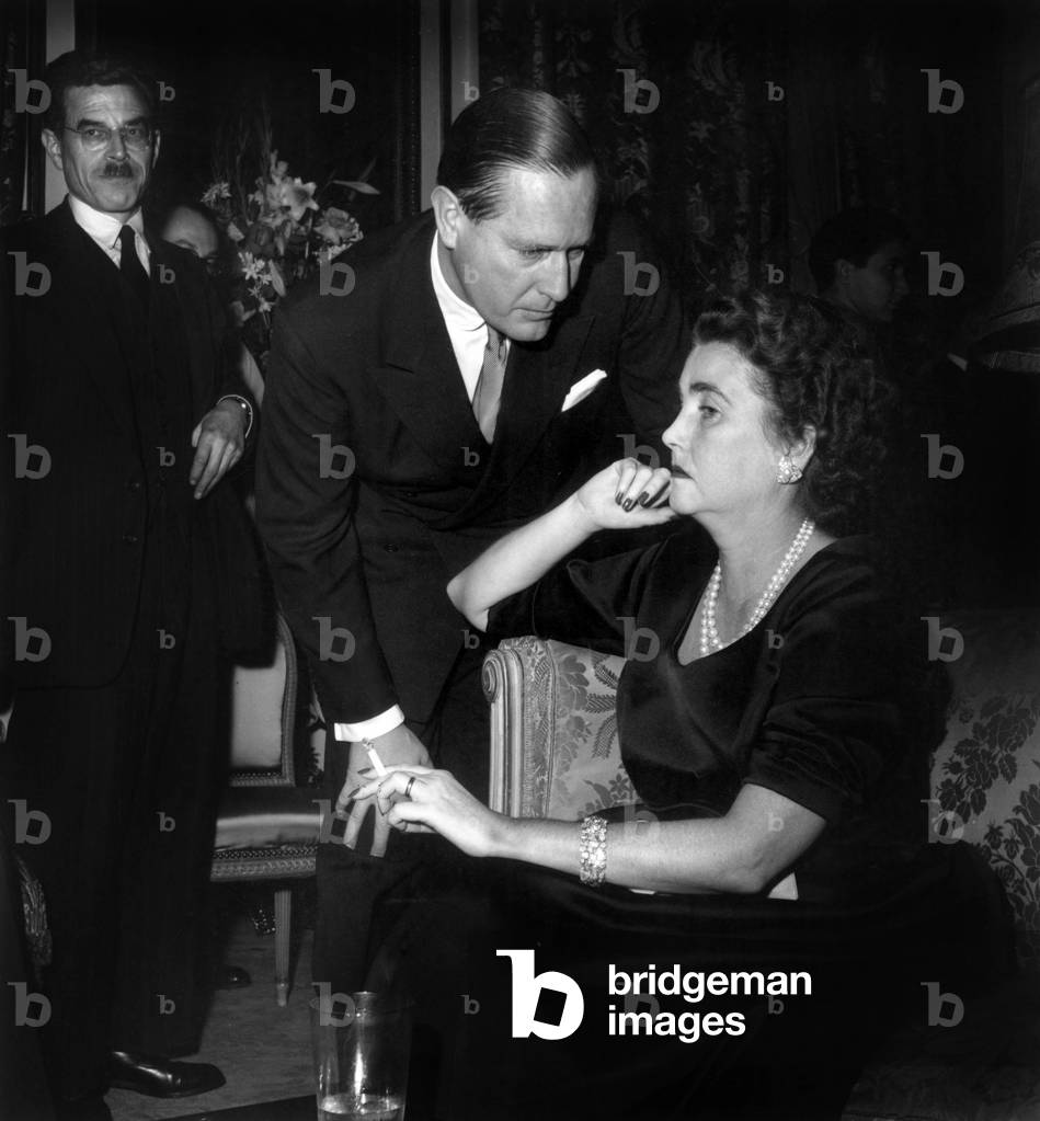 6Th Wedding of Barbara Hutton (Who Is Wearing A 2 Strands of Pearls Necklace By Cartier and Diamonds and Emerald By Cartier) With Baron Gottfried Von Cramm at The Ritz Hotel November 8, 1955 (b/w photo)