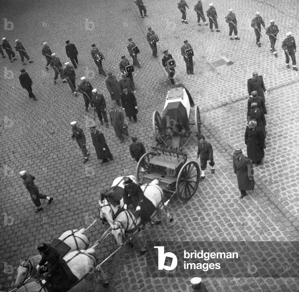 Funeral of French General Henri Giraud in Paris on March 16, 1949 (b/w photo)