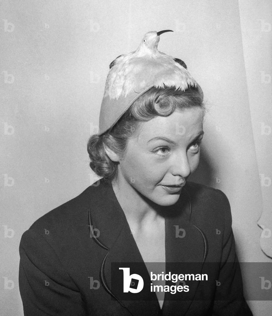 Hat by Emma Pierron, January 23, 1951, Paris (b/w photo)