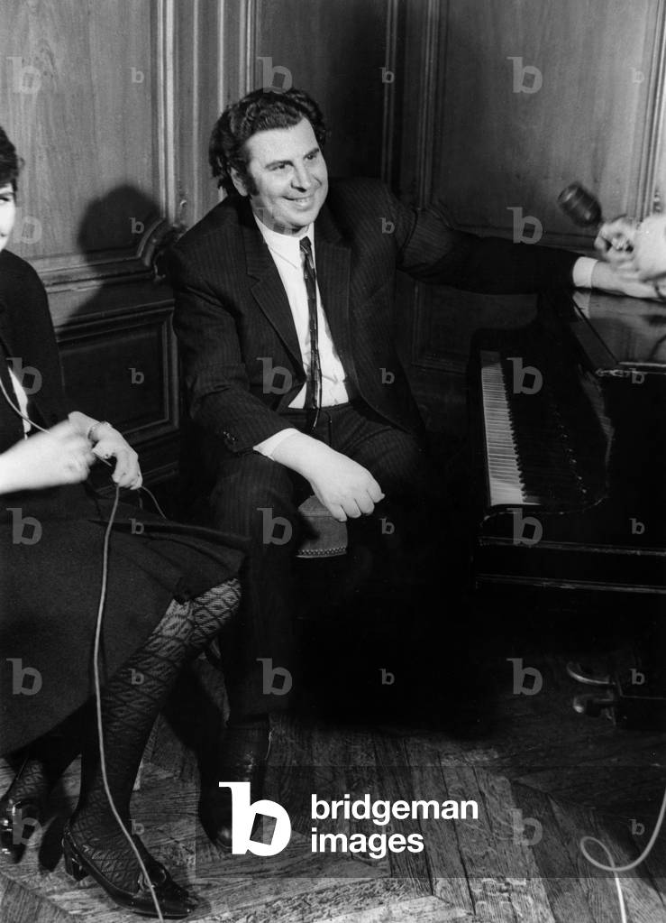 Mikis Theodorakis Playing The Piano After his Press Conference, Paris, April 29, 1970 (b/w photo)