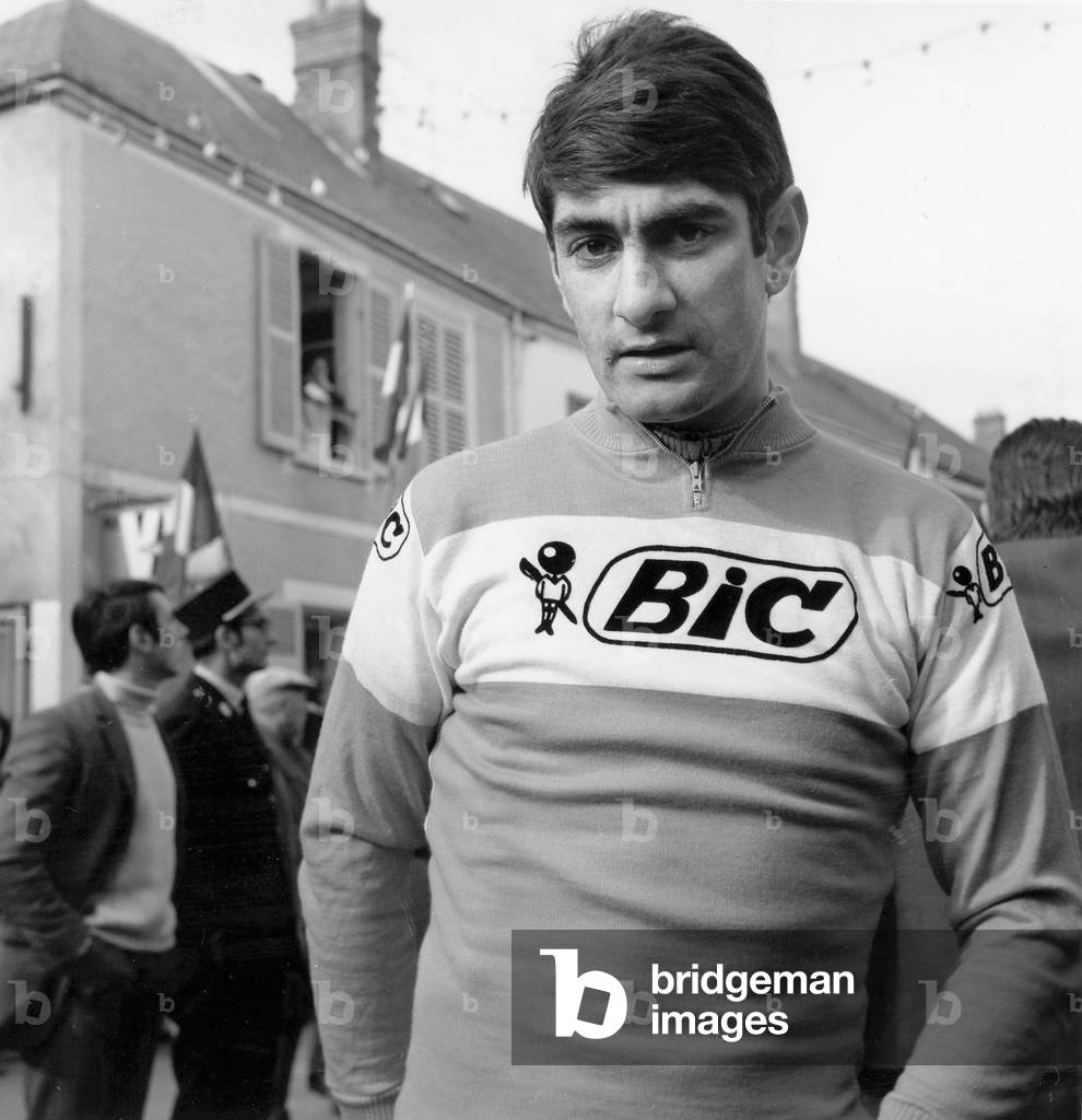 French Cyclist Charly Grosskost Before Departure of The Paris-Nice Cycling Race March 10, 1971 (b/w photo)