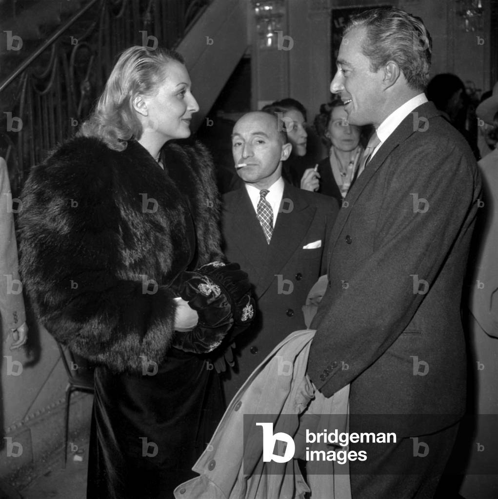 Jacqueline Plessis and Vittorio De Sica, Paris, October 17, 1947 (b/w photo)