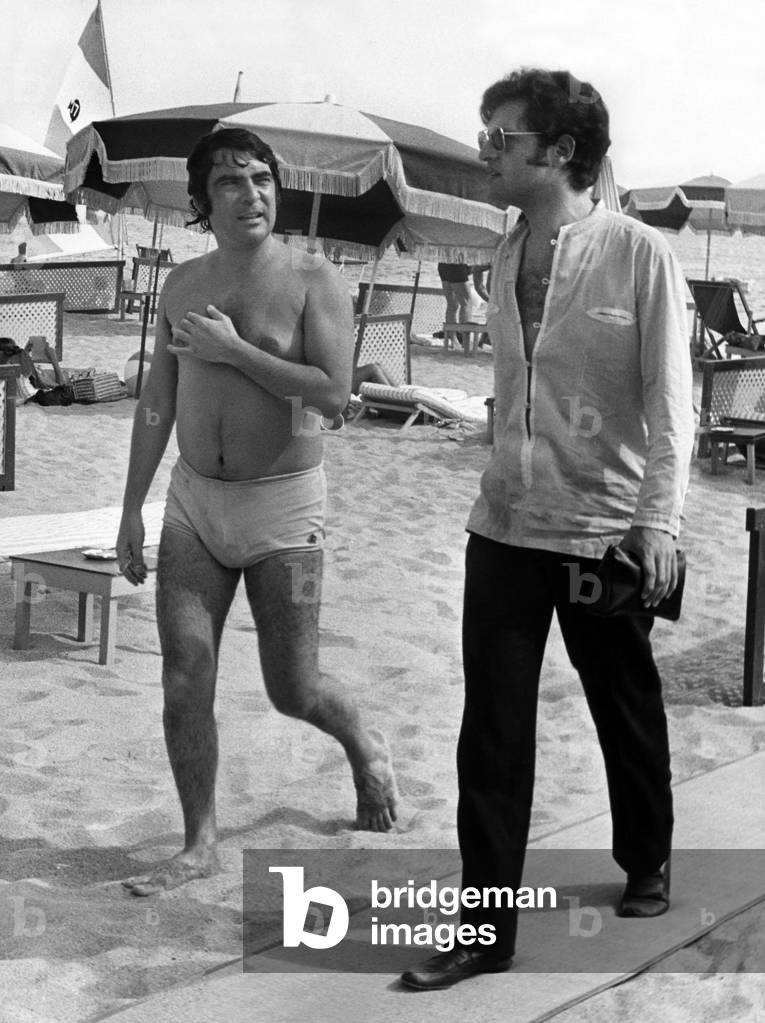 Michel Cogoni and Joe Dassin in Cannes, 1969 (b/w photo)