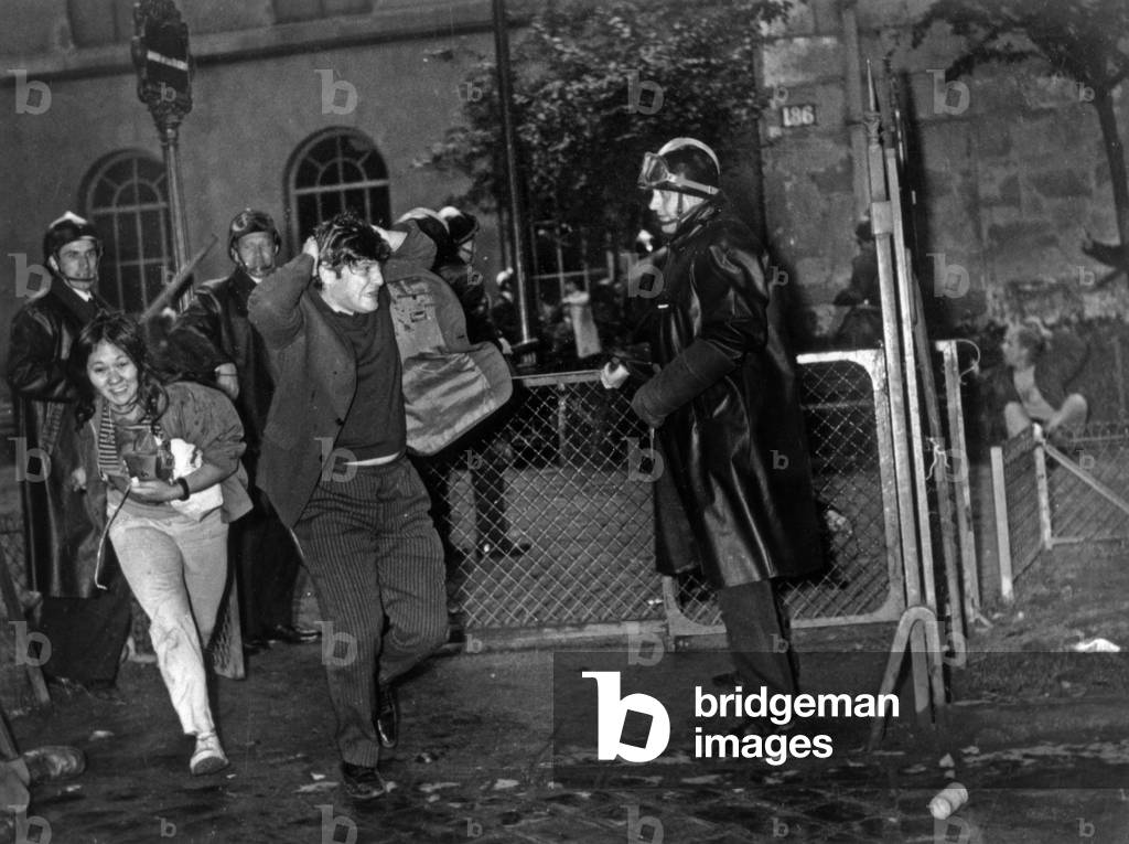 Students Leaving Sorbonne University in Paris May 1968 (b/w photo)
