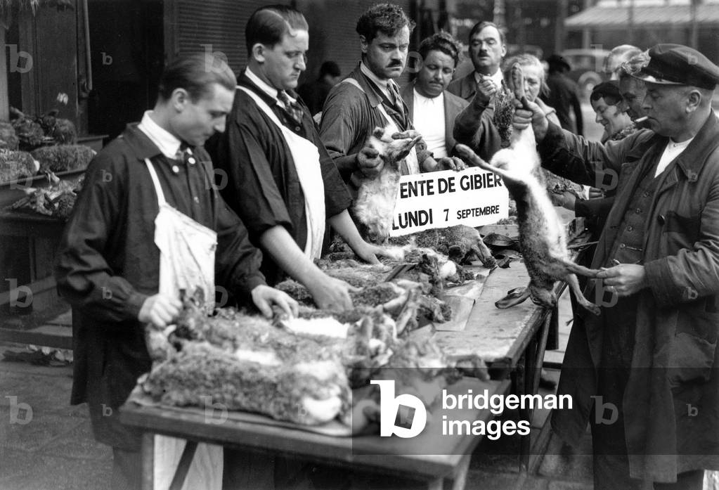 Sale of Game in Covered Market in Paris in September 1938 (b/w photo)