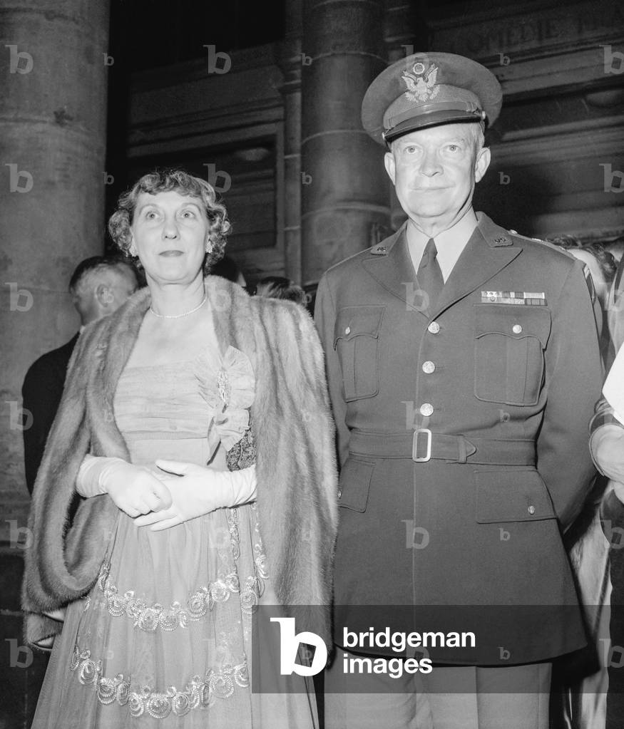 American General Dwight D. Eisenhower and his wife Mamie Eisenhower in Paris, June 19, 1951 (b/w photo)