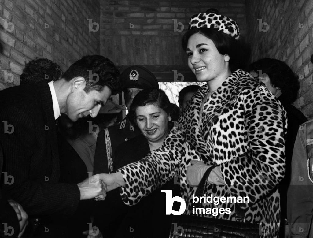 Queen of Iran Farah Diba Pahlavi Visiting A Girl Private School in Iran, February 22, 1960 (b/w photo)