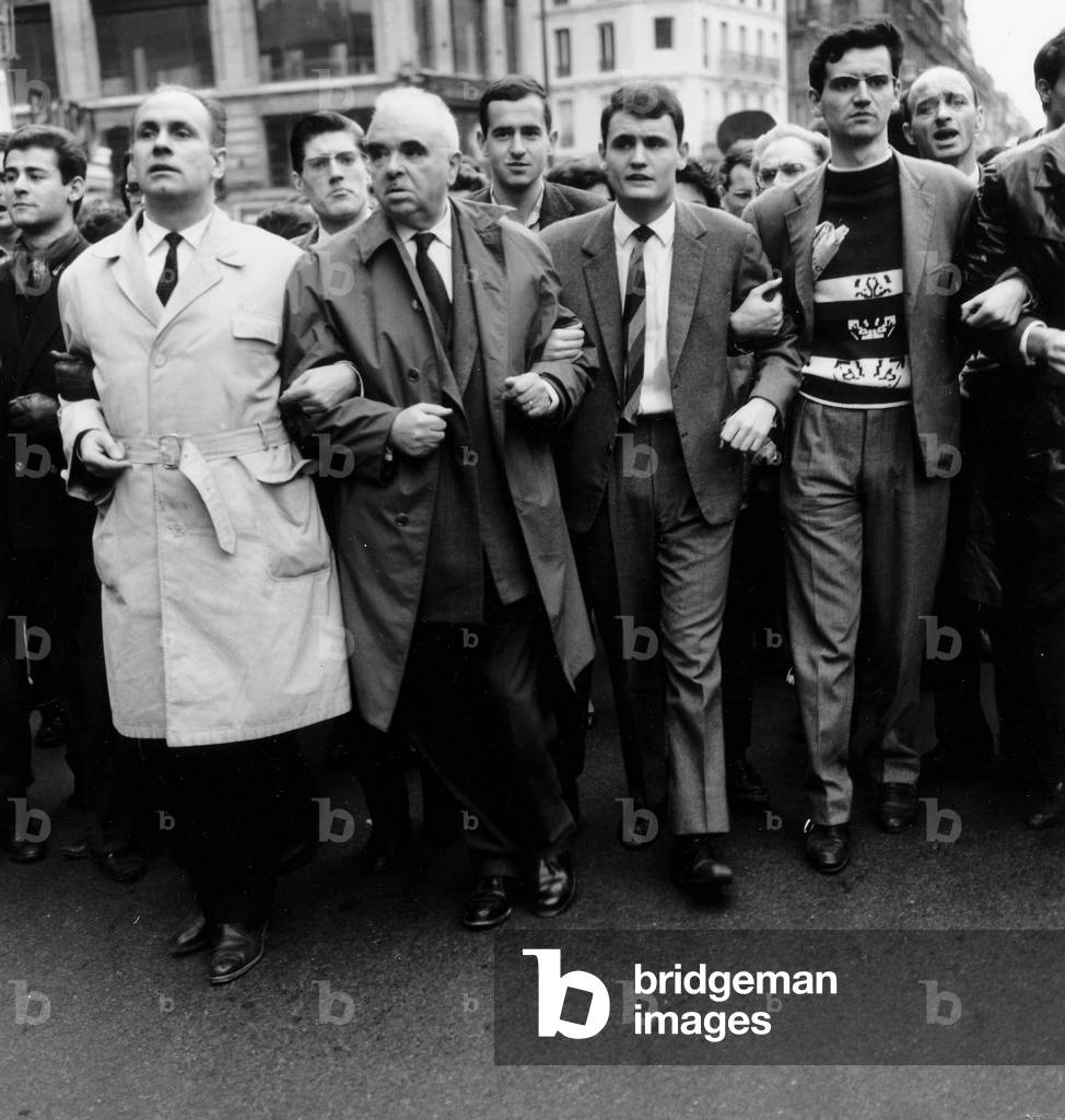 Demonstration in Paris on November 1St, 1961 For End of War in Algeria : Gilles Martinet (L) and Edouard Depreux Members of Psu (Unified Socialist Party) (b/w photo)