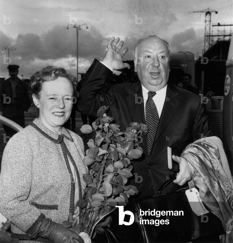 Alfred Hithcock and his Wife in Paris on October 10, 1959 (b/w photo)