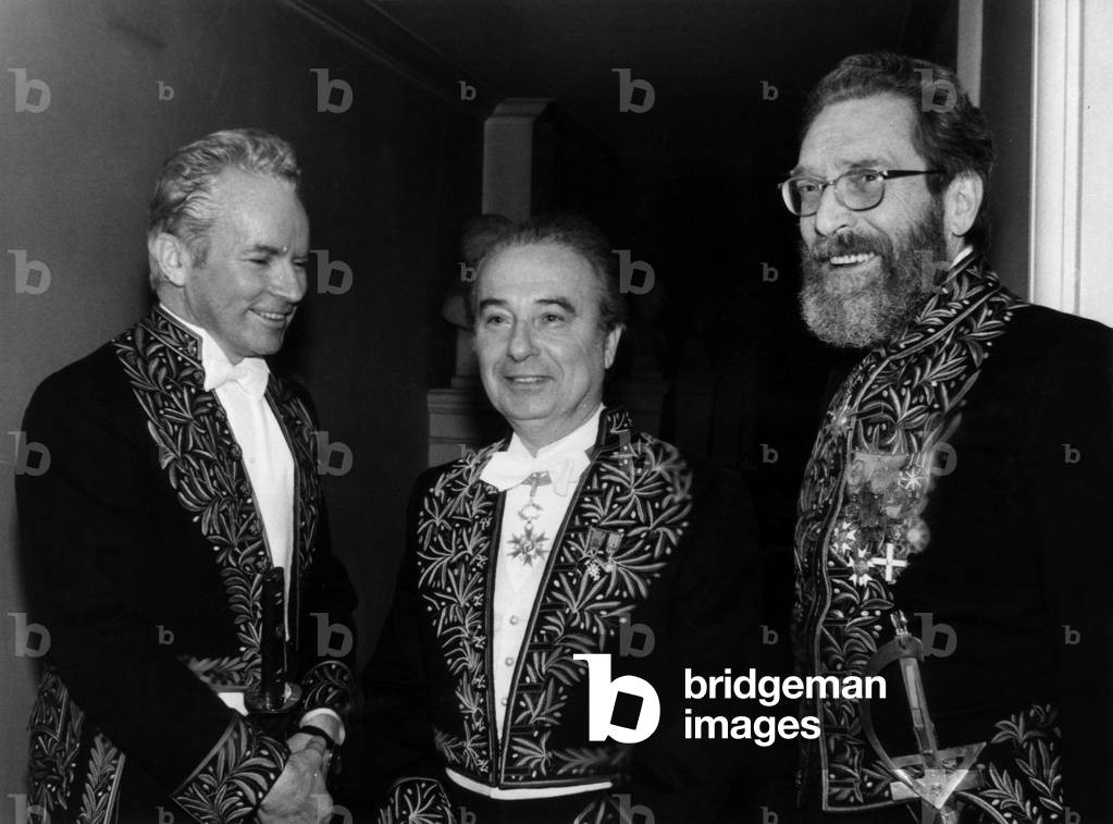 French Painter Jean Carzou For his Induction at Academy of Fine Arts in Paris With Yves Tremois (L) and Guillaume Gillet (b/w photo)