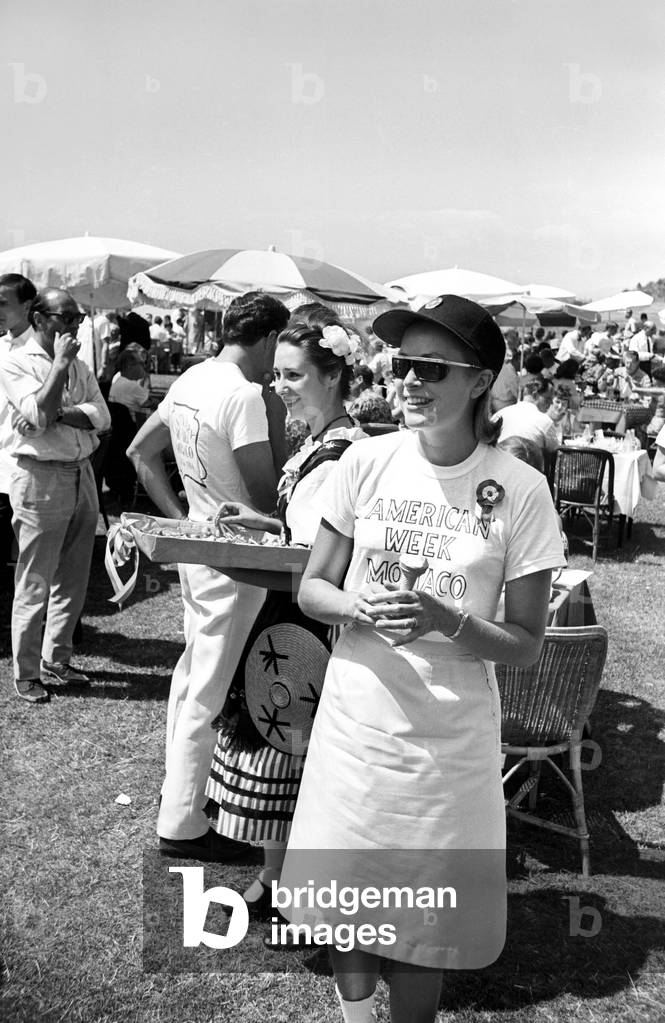 Princess Grace of Monaco (Oliver Goldsmith'S Sunglasses) during A Baseball Match in Monaco during American Week in July 1966 (b/w photo)