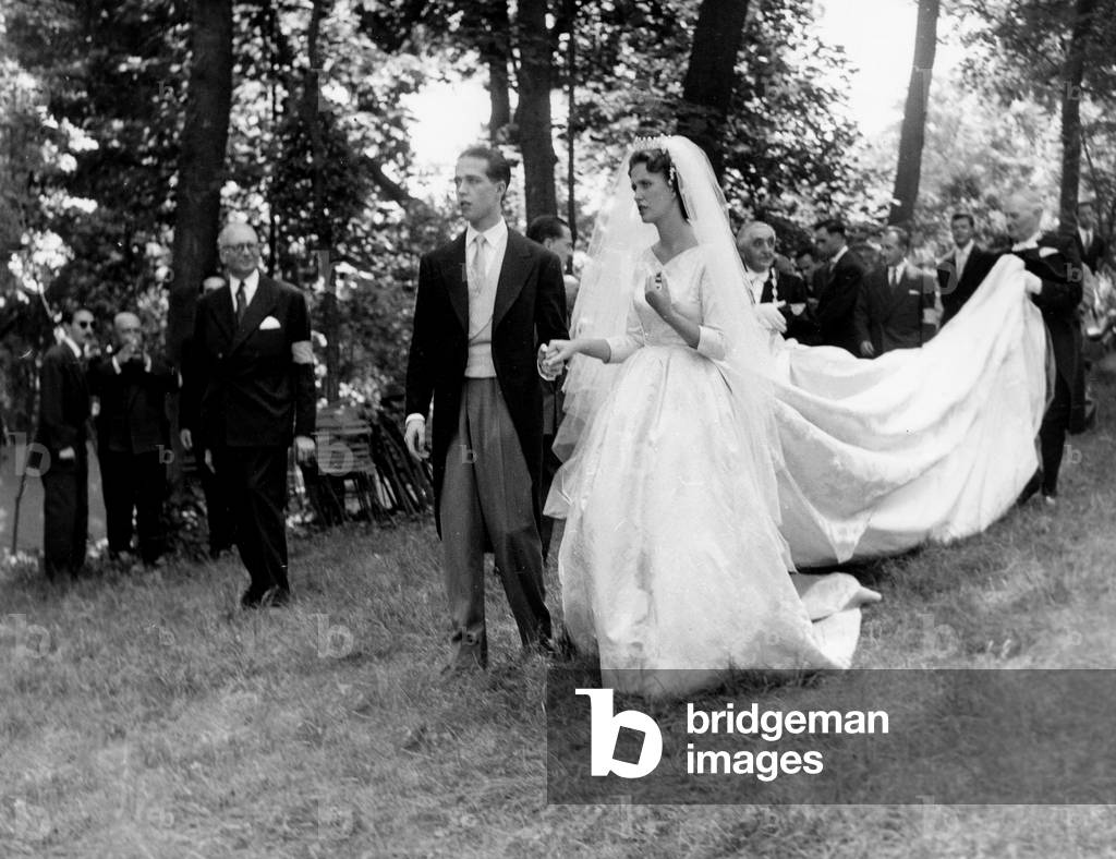 Wedding of Henry of Orleans Count of Clermont With Mary Theresa of Wurtemberg July 05 1957 in Dreux (b/w photo)