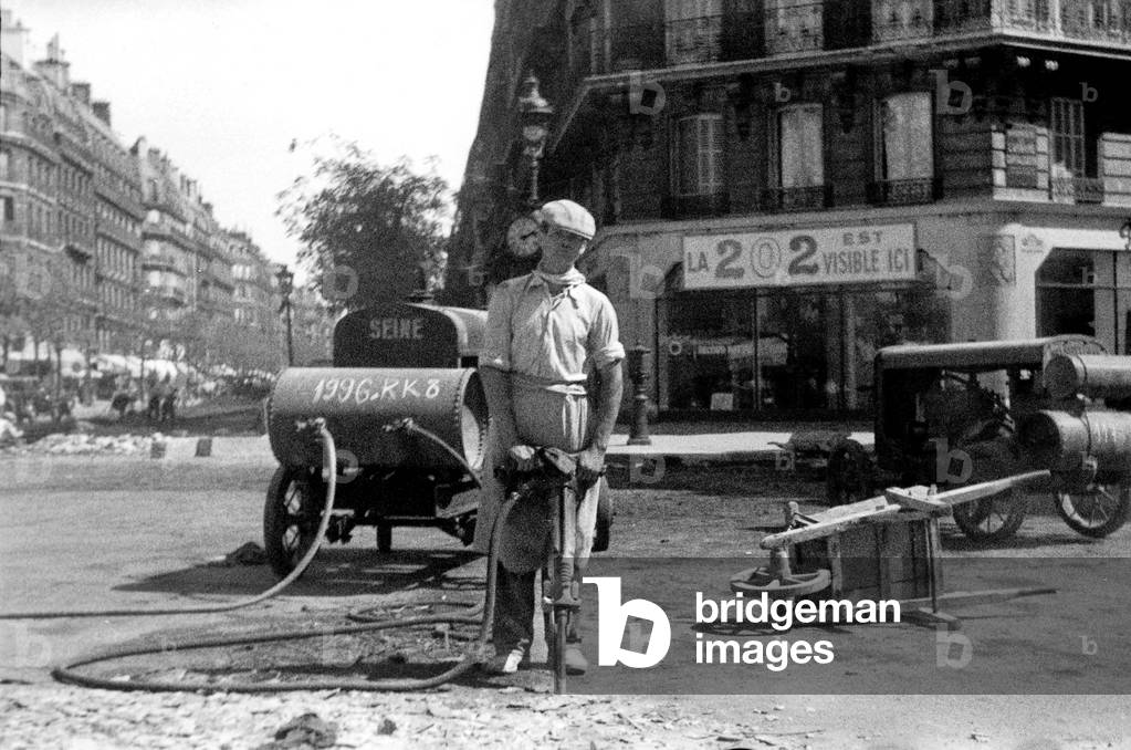 Street Works in Saint-Germain-Des-Pres in Paris C. 1955 (b/w photo)