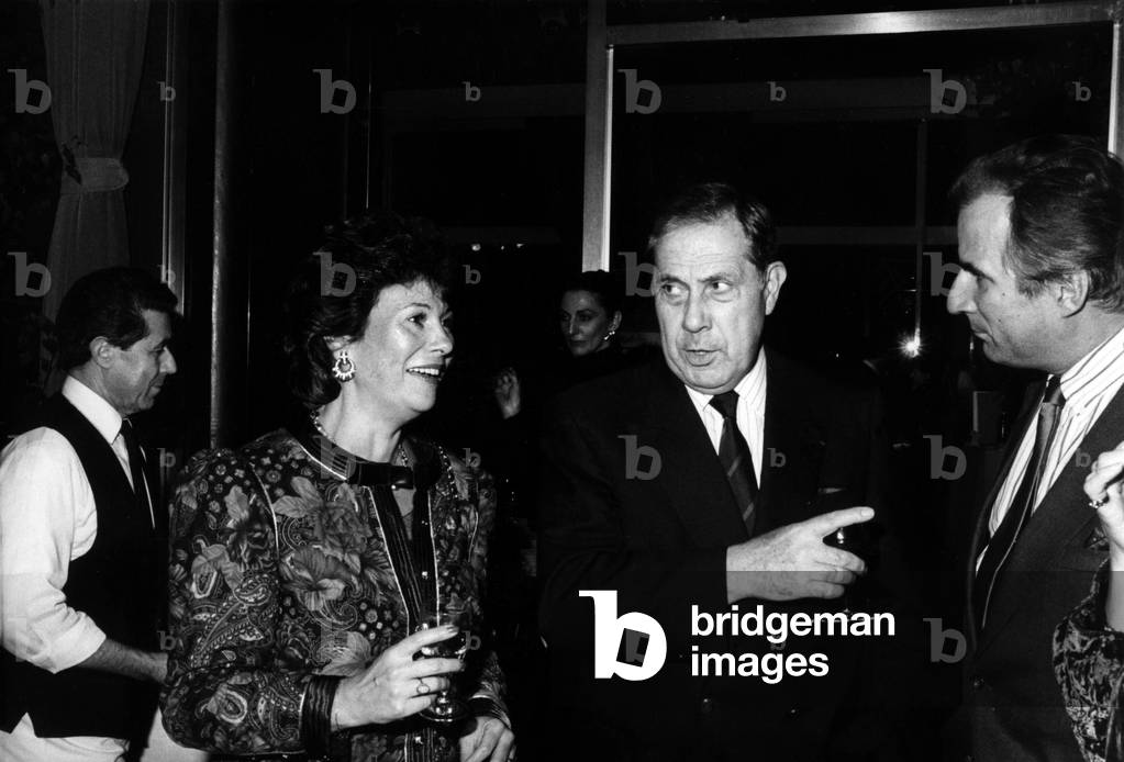 70Th Anniversary of Jeanferniot in Paris on October 11, 1988 : Michele Cotta and Charles Pasqua (b/w photo)