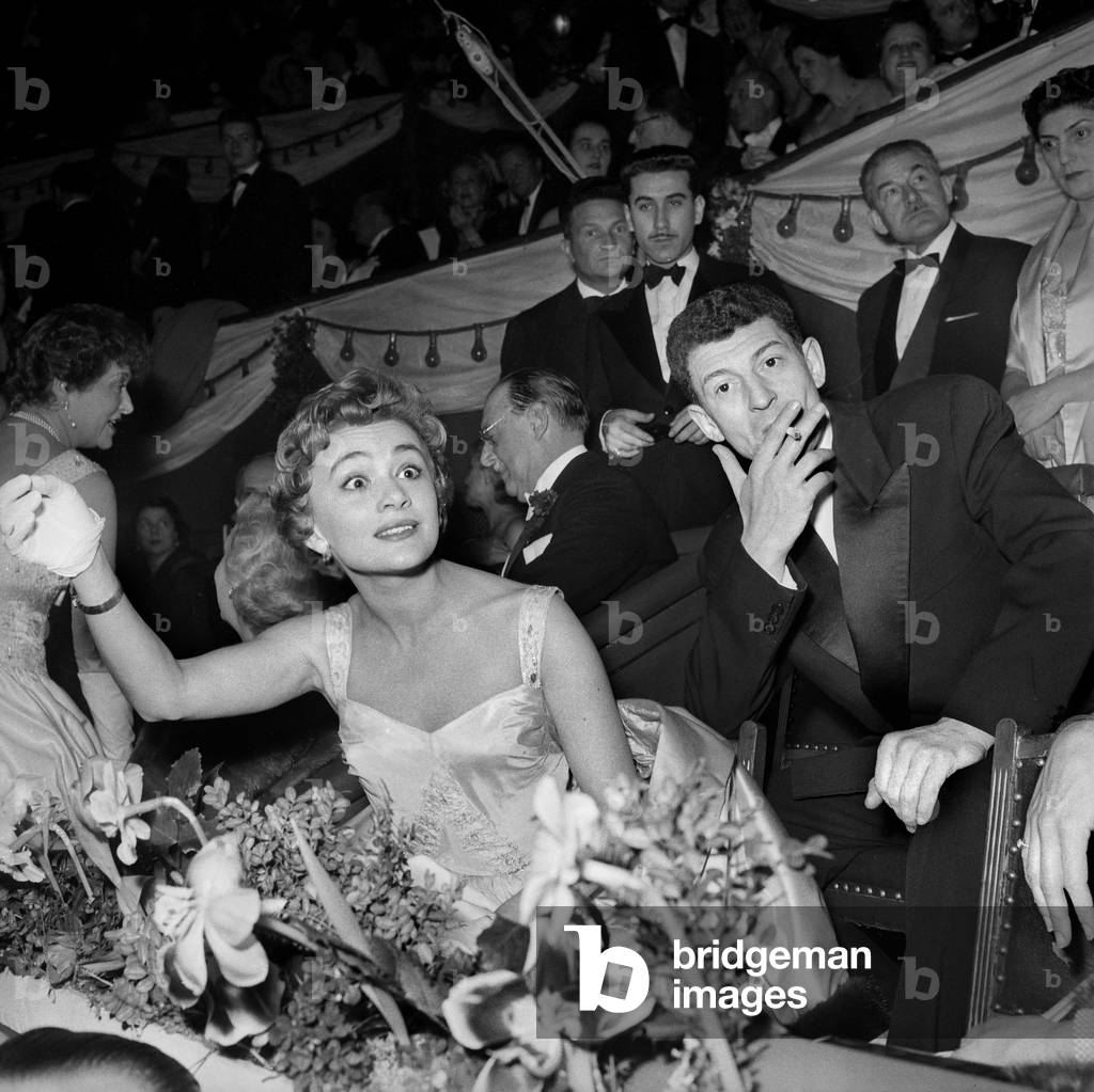 Gala of Artists in Paris on March 4, 1956 : here Daniele Delorme and her Husband Yves Robert (b/w photo)