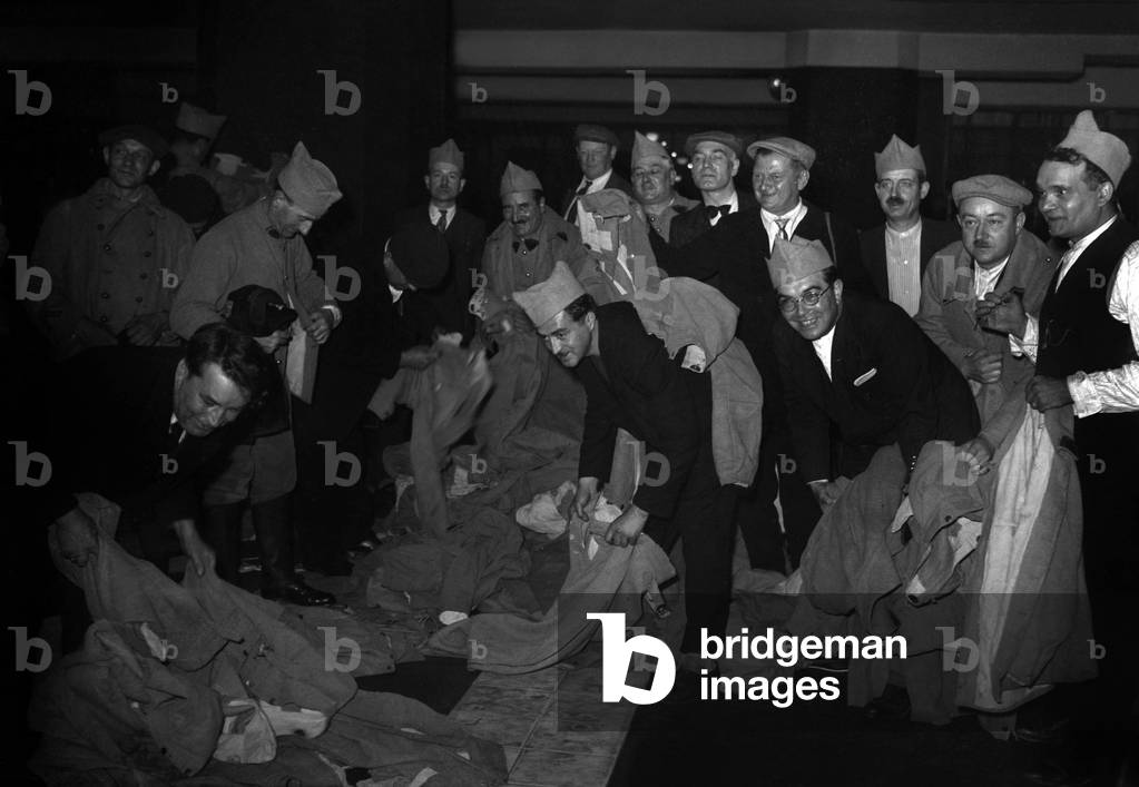 Partial Mobilization in France in September 1938 (After Annexion of Sudetes By Germany) : Reservists Choosing Coats (b/w photo)
