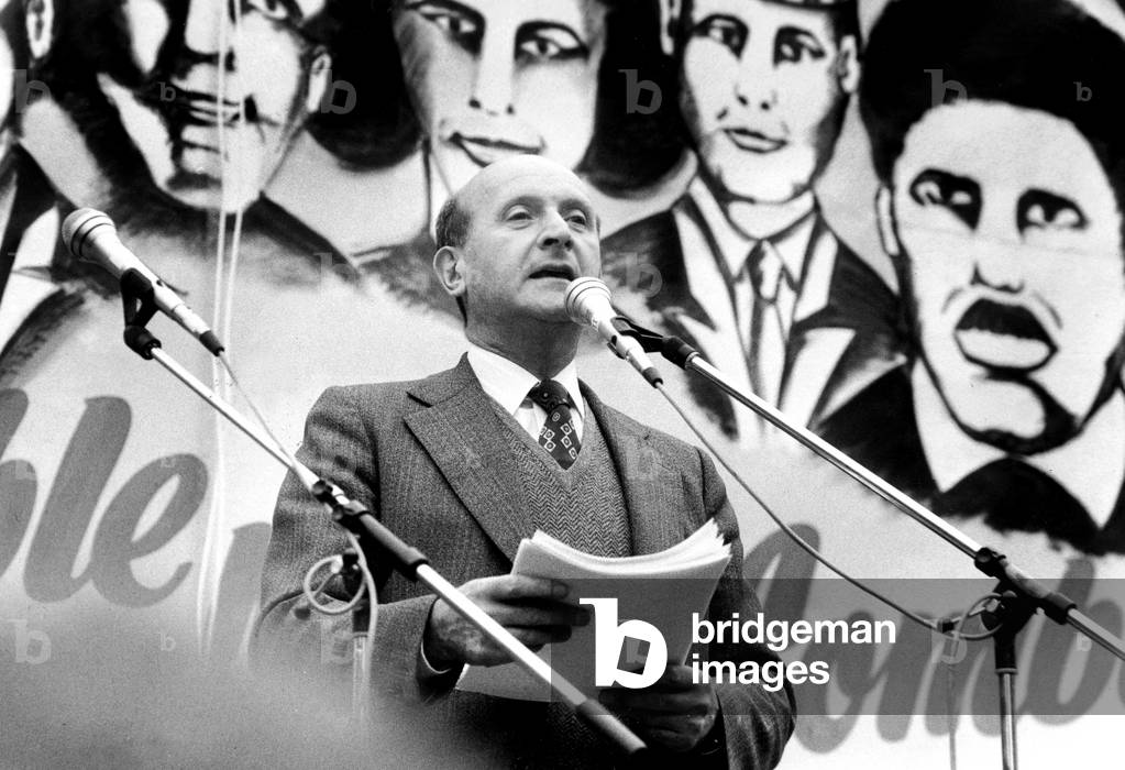 Henri Krasucki (Cgt, French Trade Union) Speaking during A Demonstration in Paris For Protection of Public Service, November 14, 1980 (b/w photo)