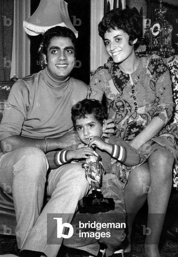 The Singer Enrico Macias With his Wife and his Daughter in Their Apartment in Paris, October 16, 1967 (b/w photo)