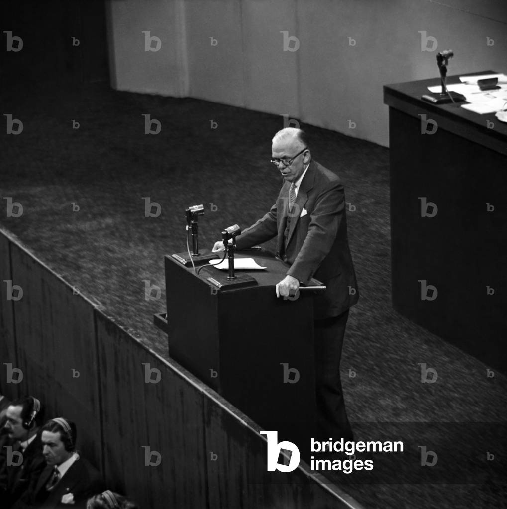 Uno General Assembly in Paris, September 23, 1948 : George Marshall, American Secretary of State (b/w photo)