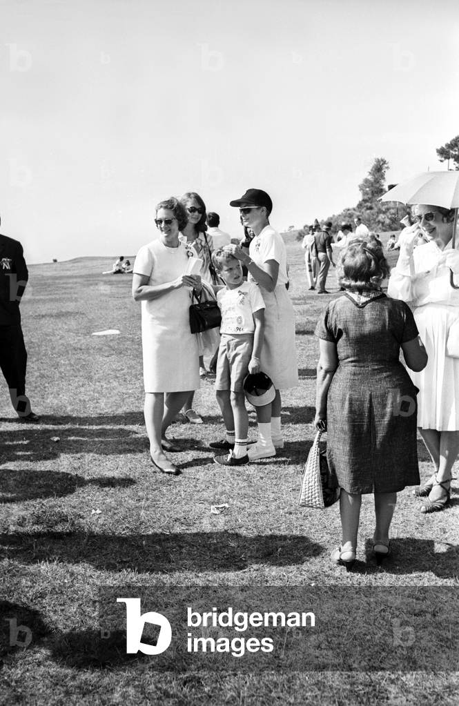 Princess Grace of Monaco (Cap) and her Son Prince Albert (Future Albert Ii) during A Baseball Match in Monaco during American Week in July 1966 (b/w photo)