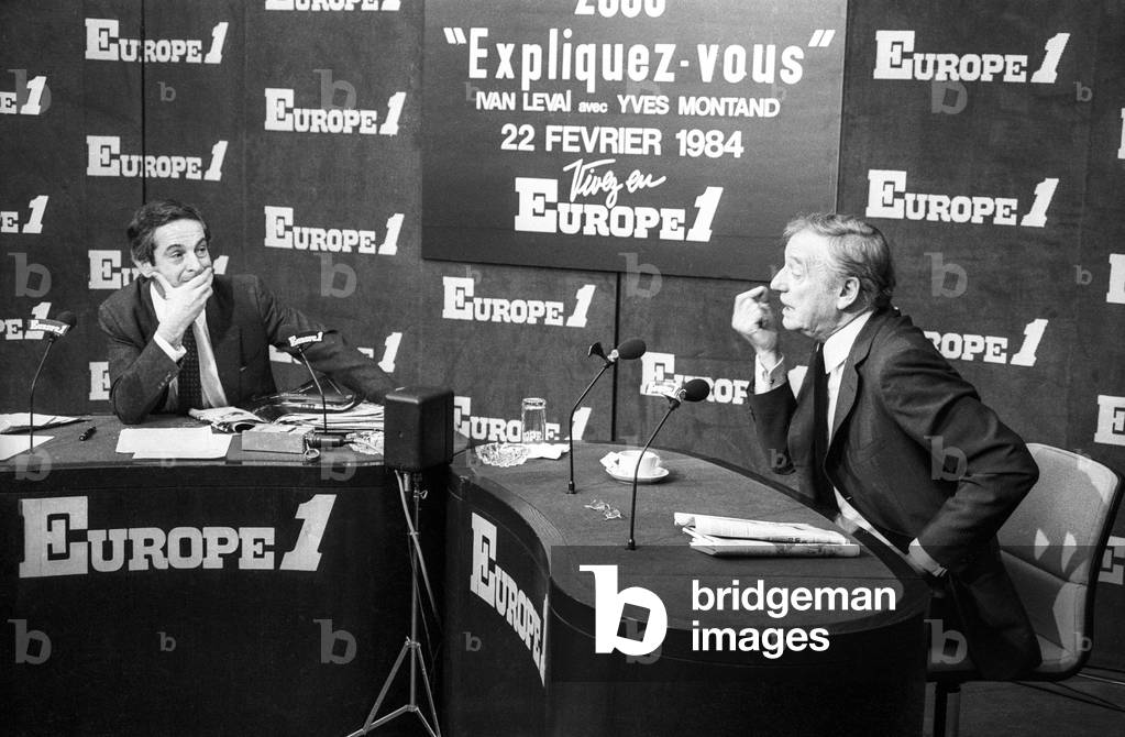 French journlaist Ivan Levai and French actor Yves Montand during radio program 