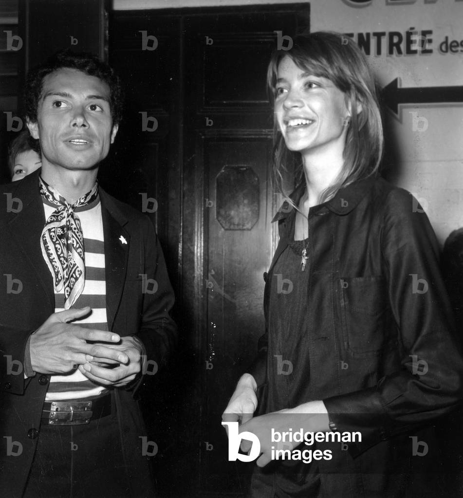 Jean Marie Perier and Francoise Hardy during The First of Sylvievartan'S Show, in L'Olympia, on September 1970 (b/w photo)