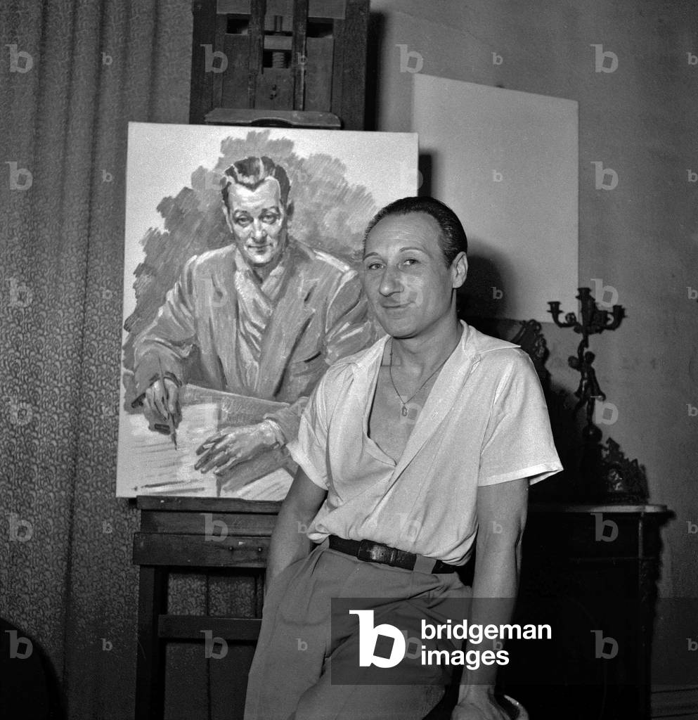 Painter Jean-Dominique Van Caulaert, Paris, July 26, 1949 (b/w photo)