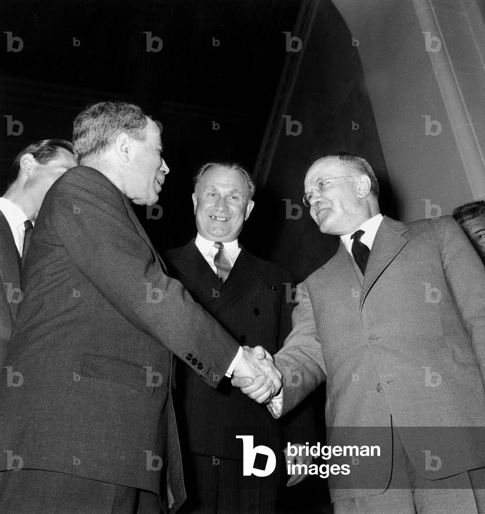 Antoine Pinay, French Minister of Foreign Affairs, Receiving The Visit of Sergei Vinogradov, Russian Ambassador To Paris, and Molotov Soviet Minister of Foreign Affairs during Short Visit in Paris, Before Going To San Francisco June 09, 1955 (b/w photo)