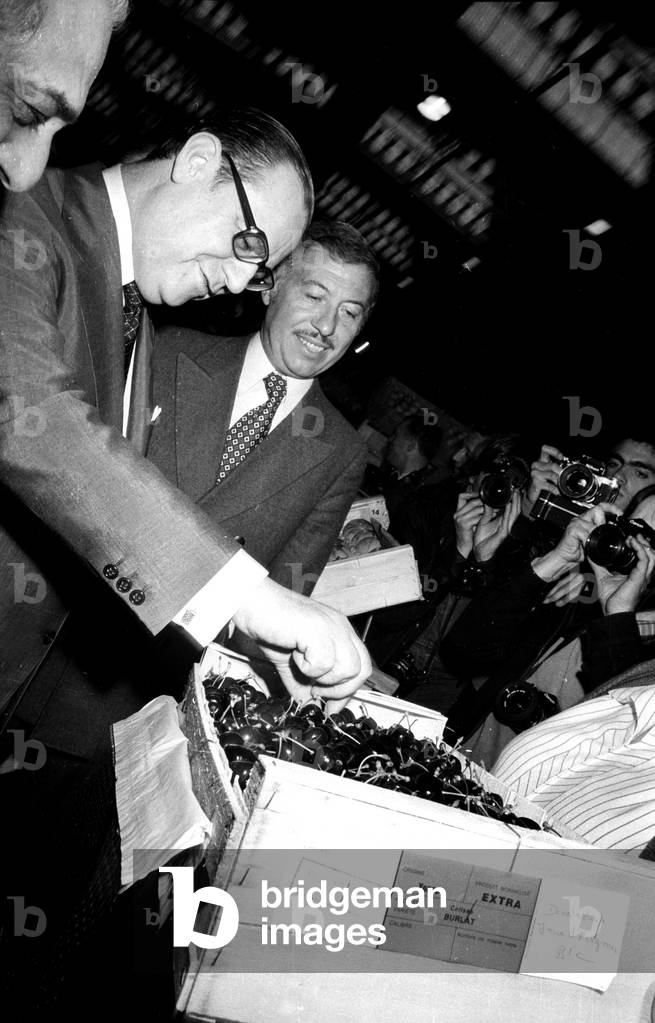 French Prime Minister Raymond Barre at The Market in Rungis, France, June 20, 1978 (b/w photo)