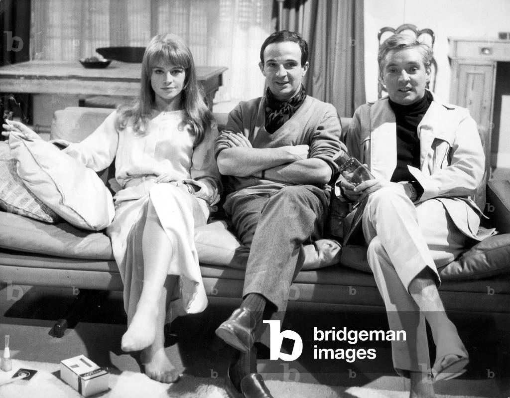 Actors Julie Christie and Oskar Werner With Director Francois Truffaut on Set of Film 