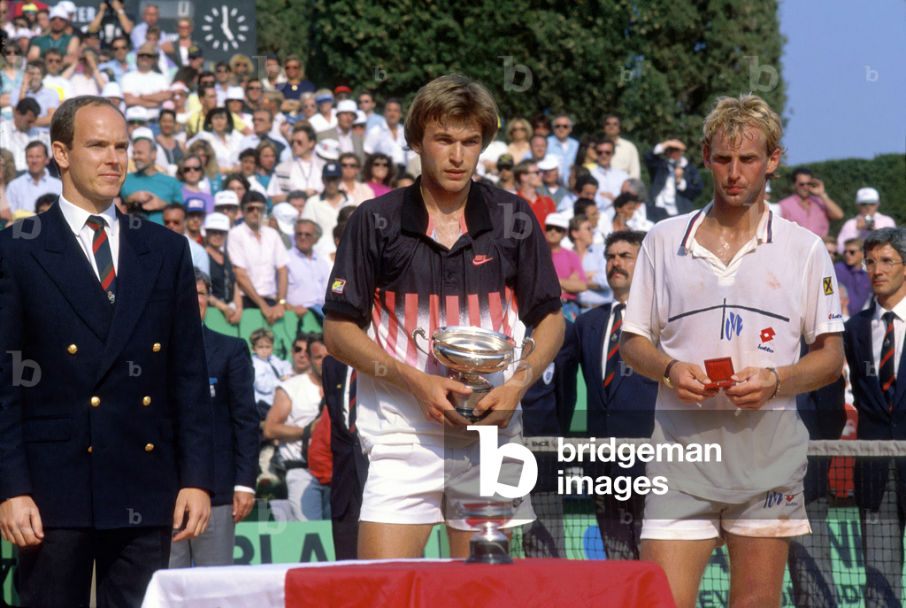 Soviet Tennis Champion Andrei Chesnokov here With Prince Albert of Monaco (Future Albert Ii) and Thomas Muster After Final Match in Monte Carlo 1990 (photo)