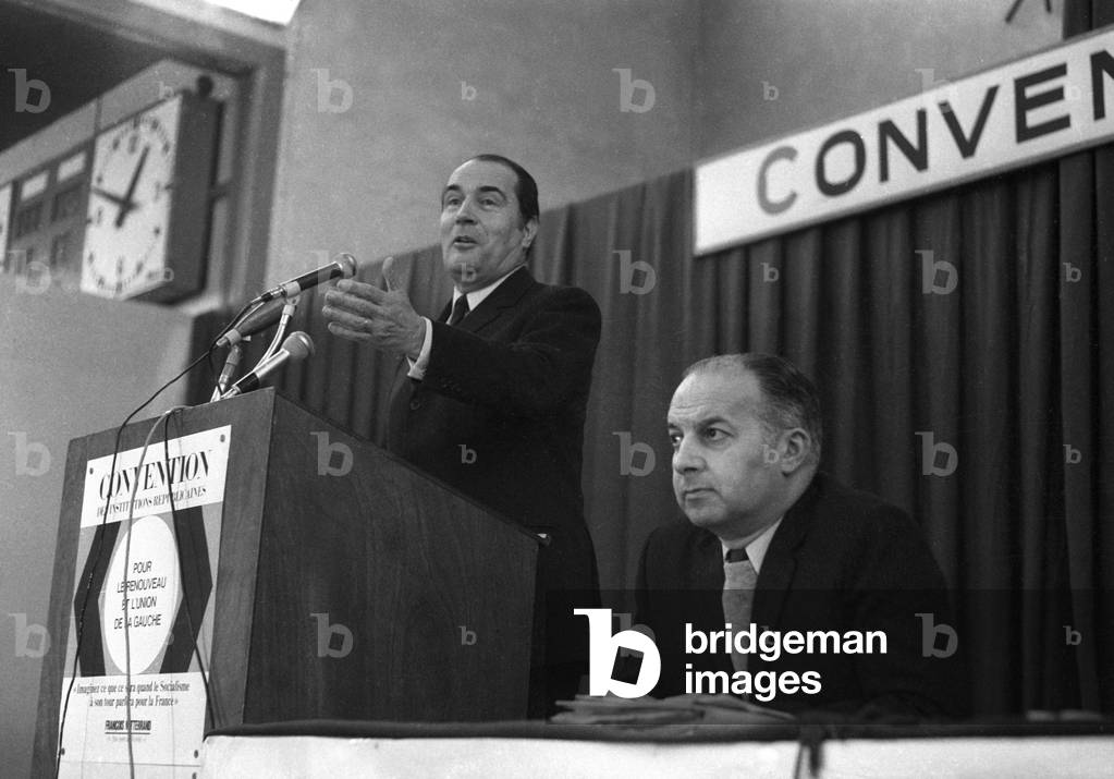 Francois Mitterrand and Claude Estier, 1969 (b/w photo)