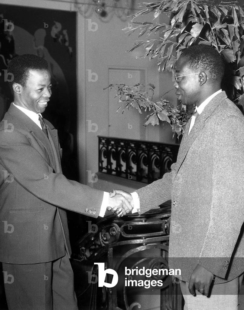 Senegalese President Leopold Sedar Senghor Receives Malian Minister of Development Seydou Badian Kouayte in Dakar January 26, 1963 About Improvement of Diplomatic Relationships Between The Two Countries (b/w photo)