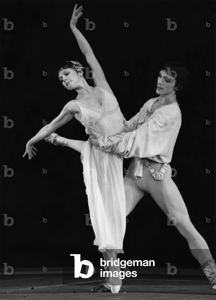 Russian Dancers Ekaterina Maximova (1939 - 2009) and Stanislas Issaev on Stage For The Ballet 'Romeo and Juliet'. Theatre Musical De Paris (Theatre Du Chatelet), France, May 1968 (b/w photo)