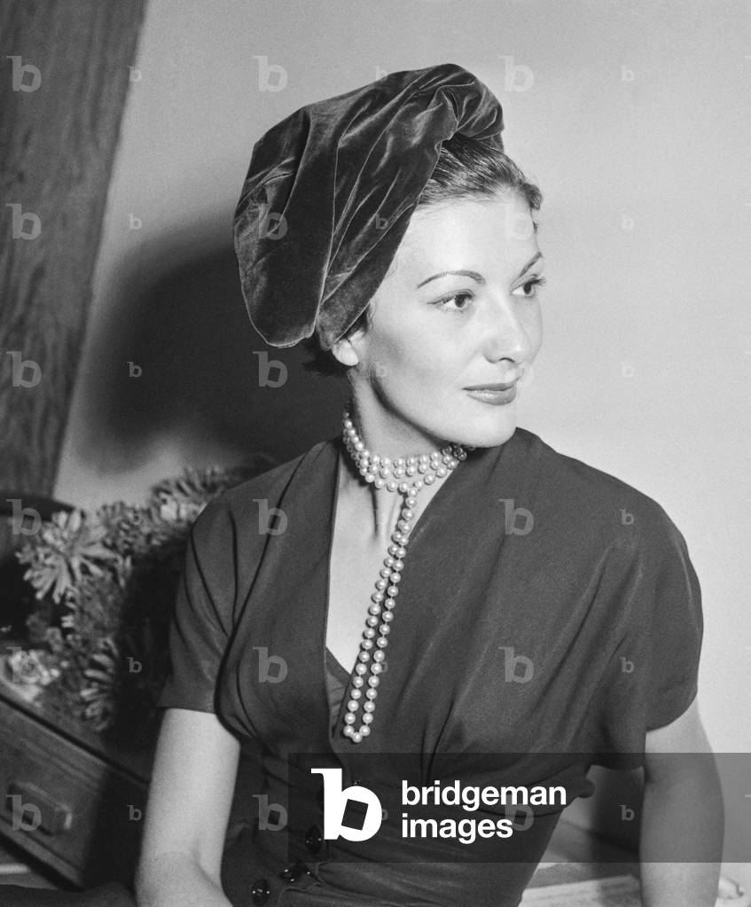 Hat by Legroux, Paris, July 26, 1950 (b/w photo)