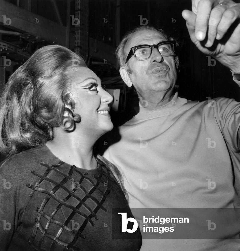 Soprano Regine Crespin With Director Hans Hotter during Rehearsal of Opera Valkyrie By Richardwagner For Reopening of Paris Opera House on September 29, 1971 (b/w photo)