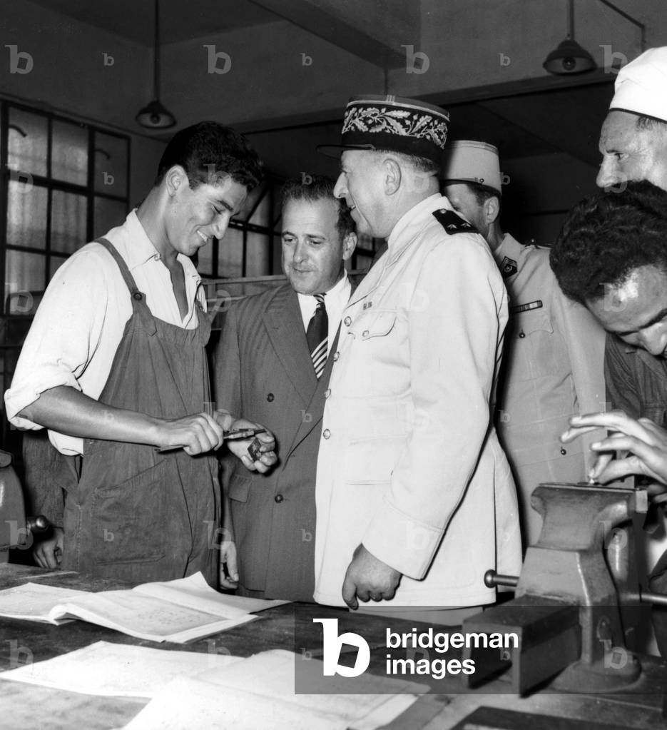 French General Franchi Visiting Training Colleges in Casablanca , Morocco October 15, 1959 Three Years After The Proclamation of The End of The French Protectorate (b/w photo)