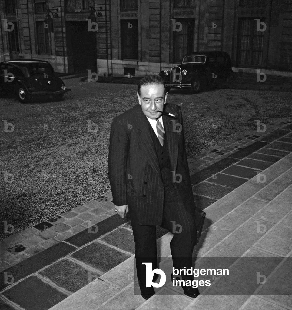 Council of ministers, Elysee, Paris, October 5, 1949 : Maurice Petsche, French Finance minister (b/w photo)