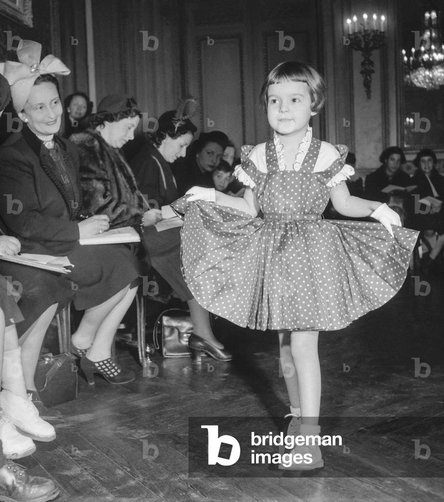 Jane Sylvain fashion (for children), Paris, February 8, 1951 (b/w photo)