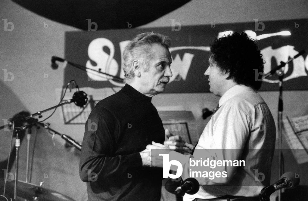 French Presenter Jacques Martin during his Radio Program With Singer Georges Brassens October 31, 1979 (b/w photo)