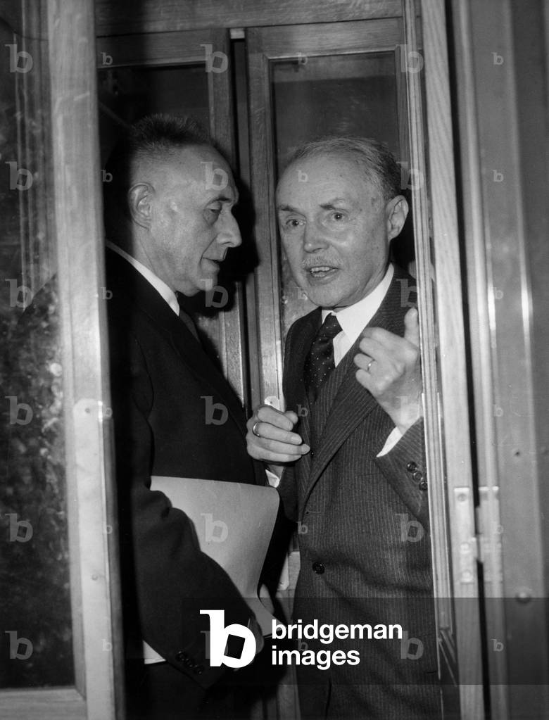 Henry De Montherlant at The French Academy With Maurice Genevoix, June 20, 1963 (b/w photo)