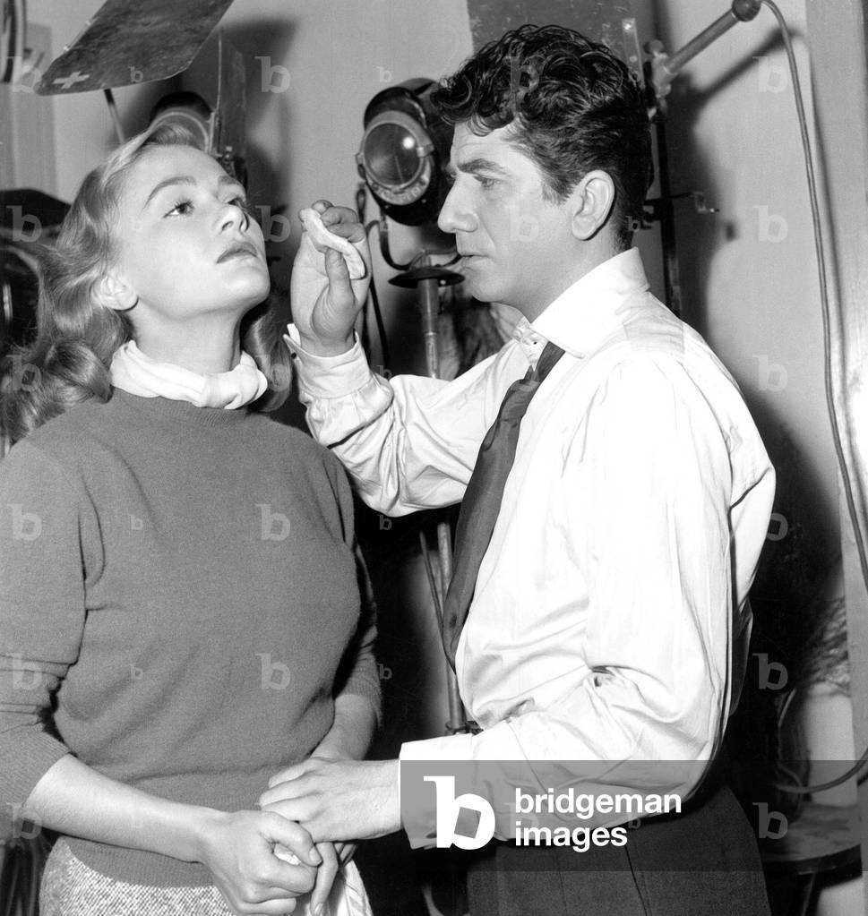 Daniel Gelin Begins To Work As Film Director For Film Les Dents Longues here With Main Actress (His Wife) Daniele Delorme 1952 (b/w photo)