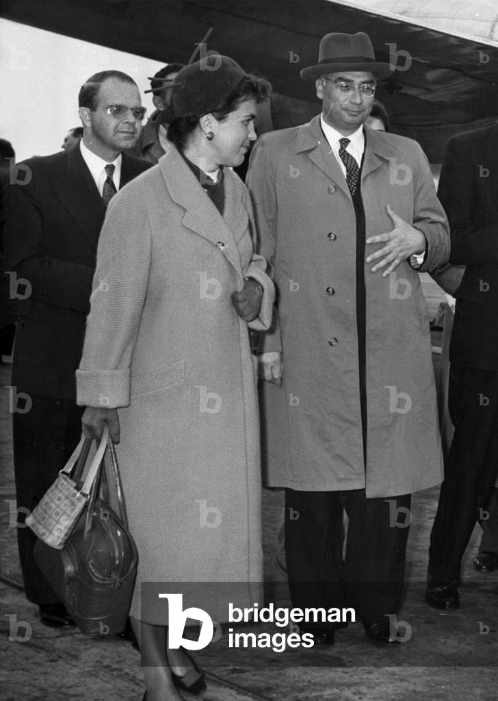 Professor Sedov Has Her Airplane Descent In Orly Accompanied By Another Russian Scholar Miss Alia Massevich October 16, 1957 (b/w photo)