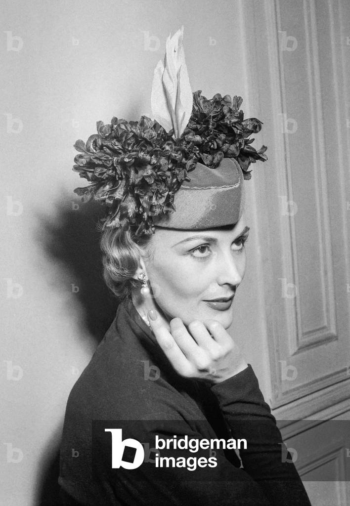 Hat by Le Monnier, Paris, January 1951 (b/w photo)