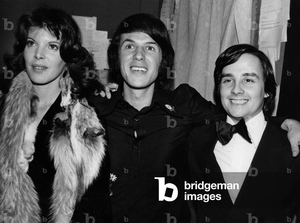 Salvatore Adamo (C) After his Concert at The Olympia in Paris, With Singer Dani and Thierry Le Luron December 29, 1972 (b/w photo)