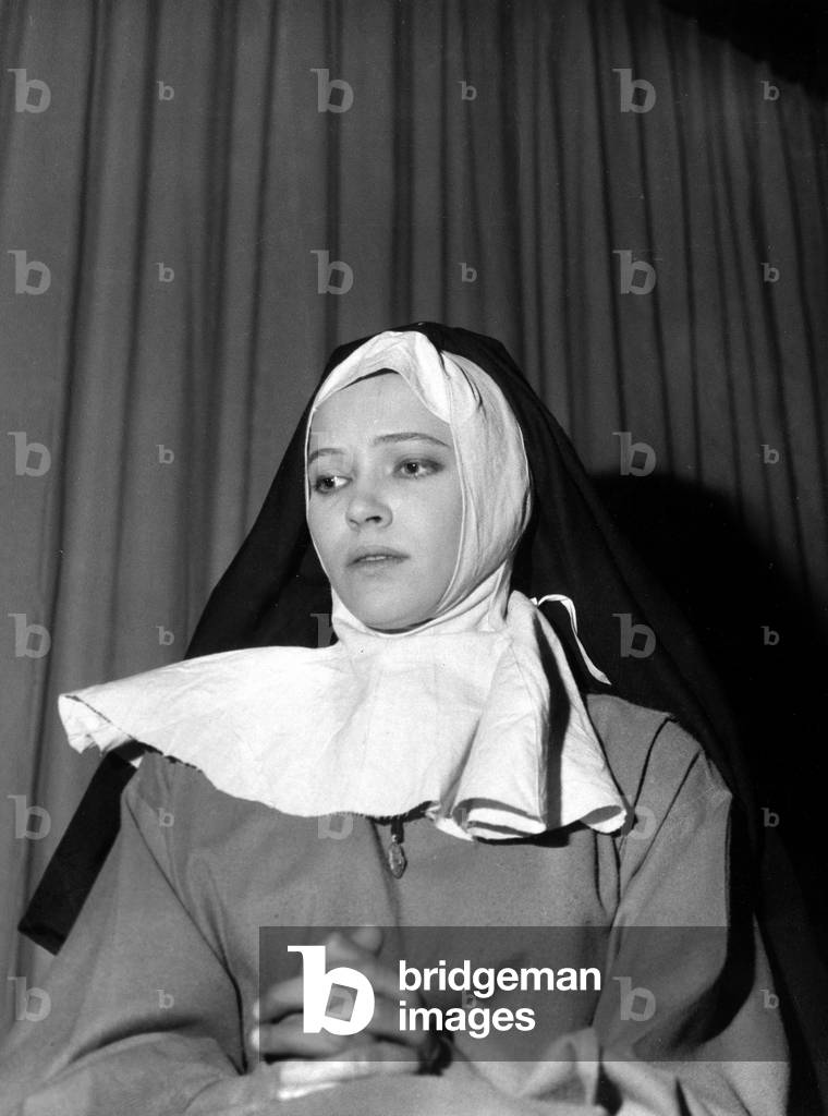 French Actress Anna Karina on Set of Film The Nun December 3, 1965 (b/w photo)